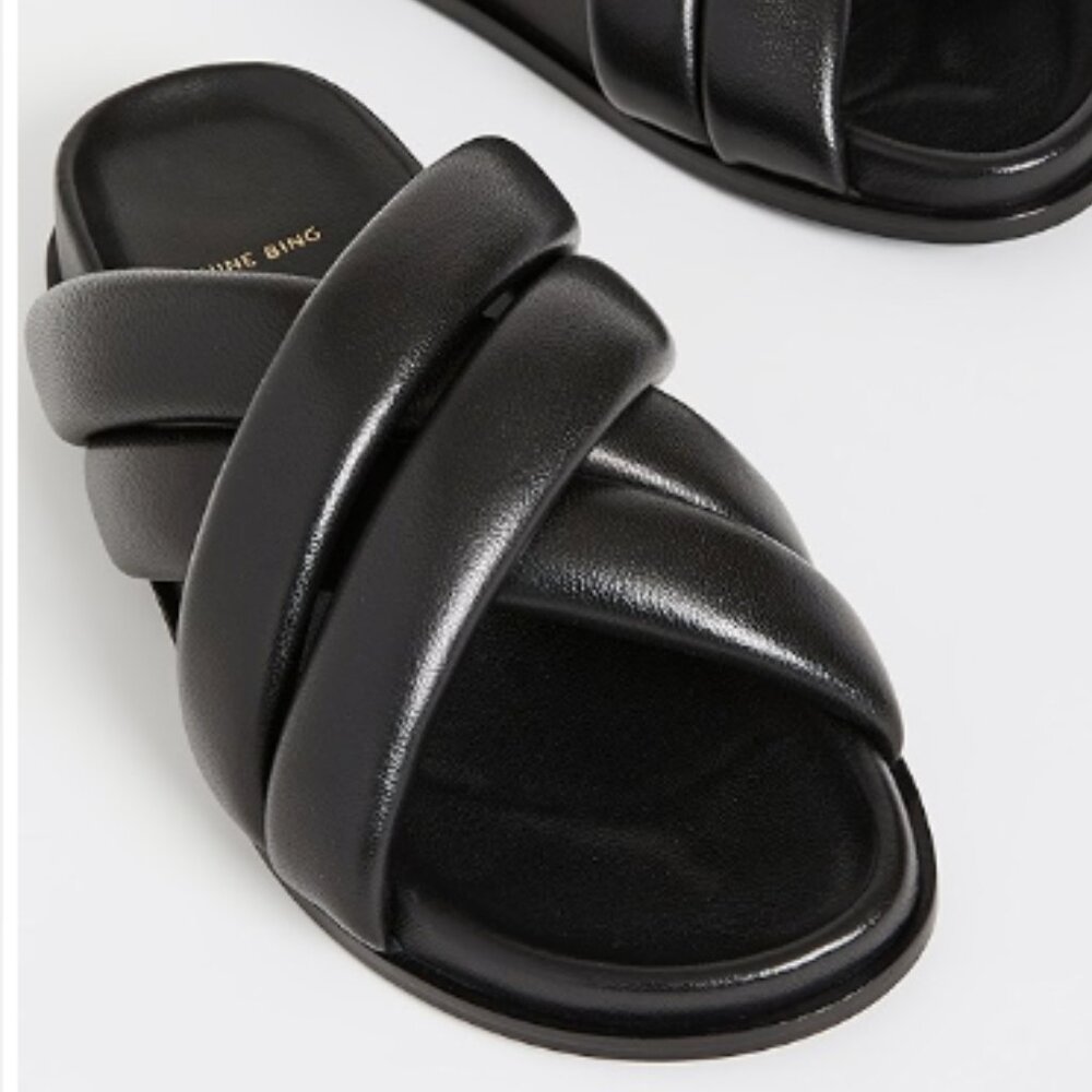 Anine Bing Black Lizzie Criss-Cross Leather Slides
